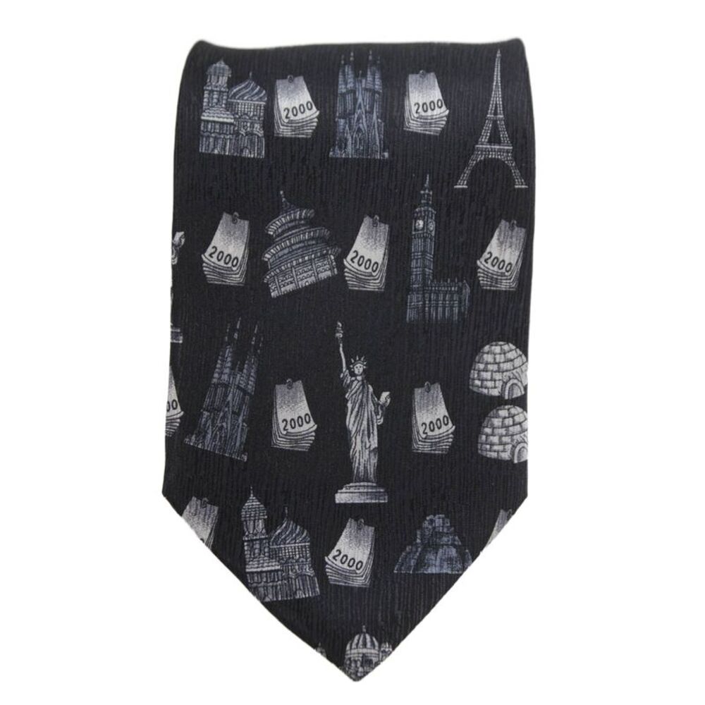 Barberini Mens Graphic Print Classic Tie Black